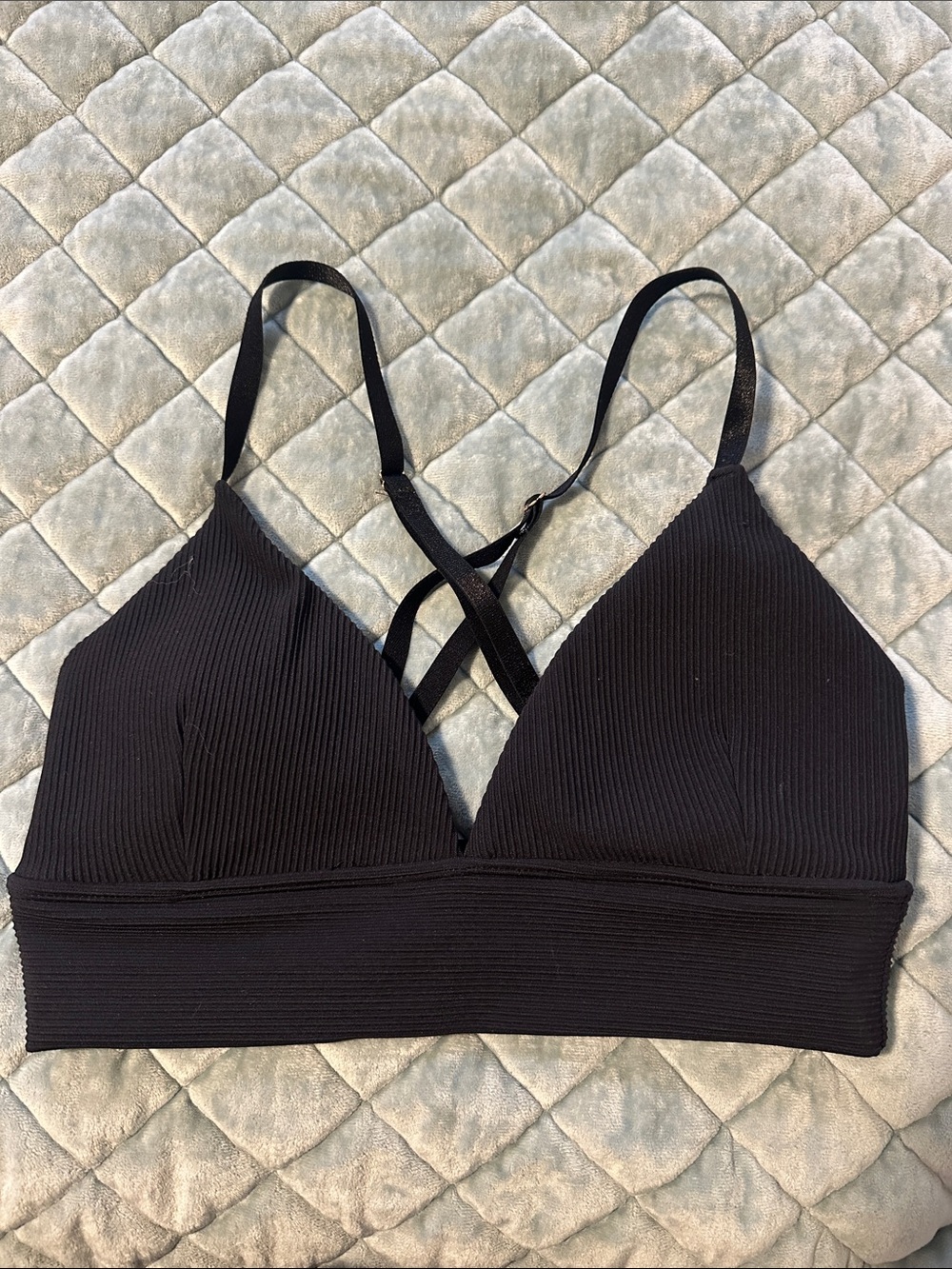 Buffbunny Ribbed Black Bralette with Cross-Back Straps